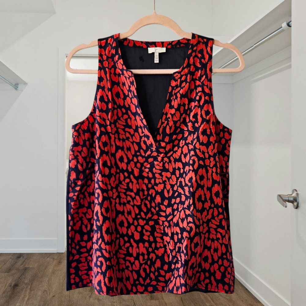 Joie Cheetah Print V Neck Silk Sleeveless Tank Top Lined Career Blue Orange XS